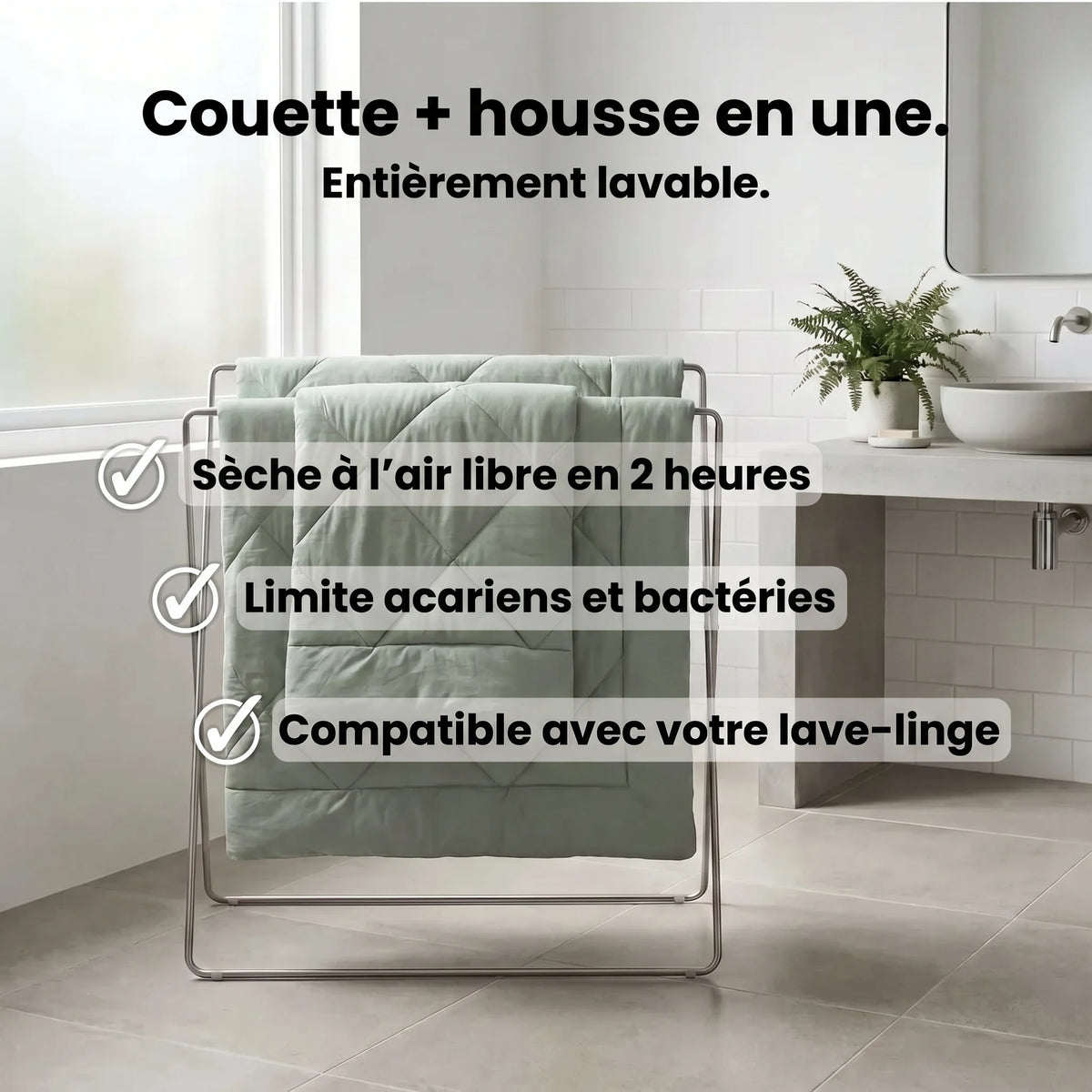 Couette et housse en une, entièrement lavable