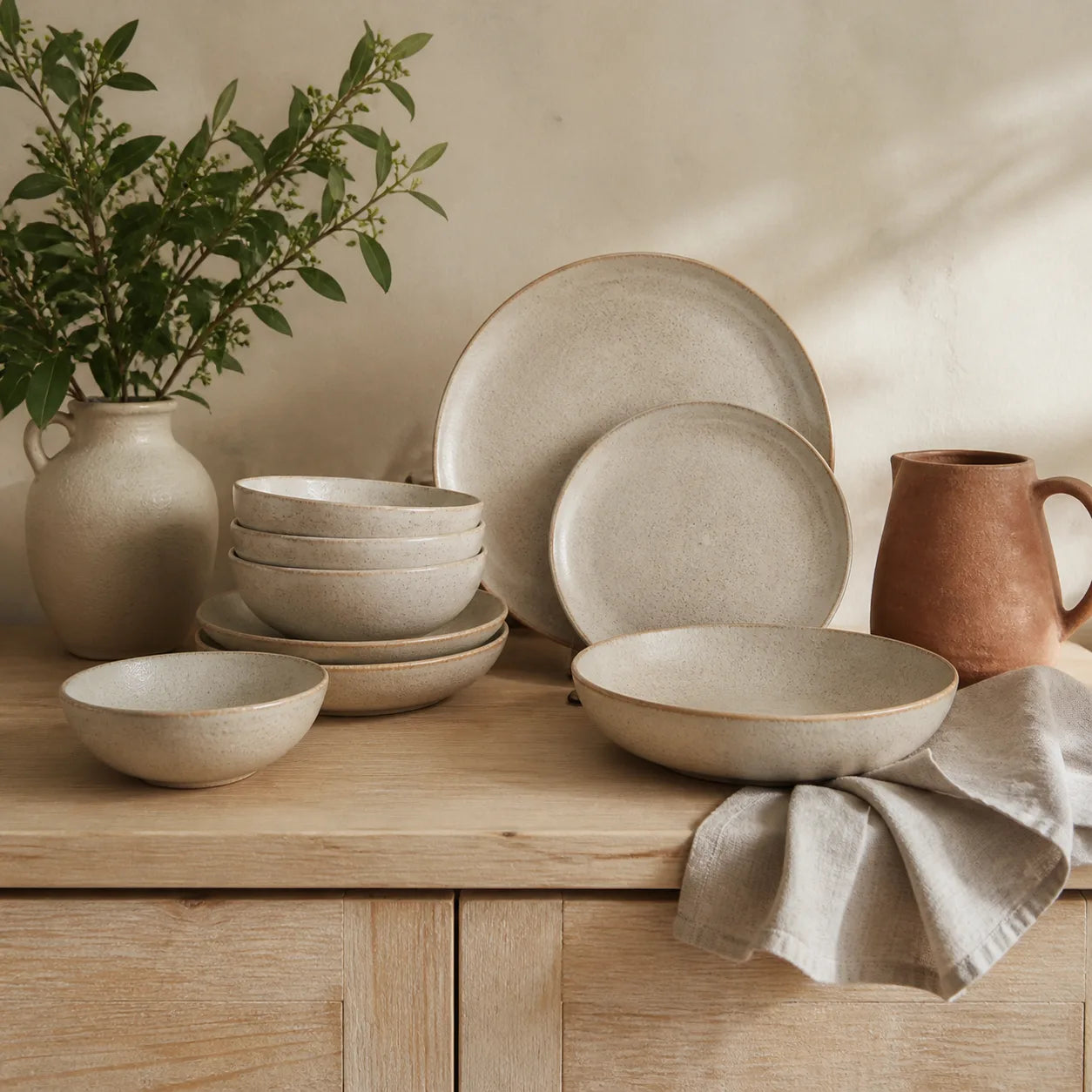 Vaisselle artisanale aux tons naturels